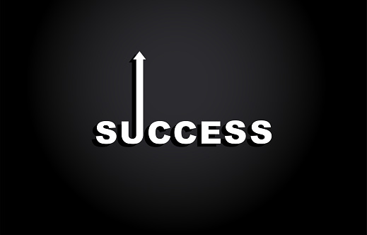 Text success with arrows on black background.