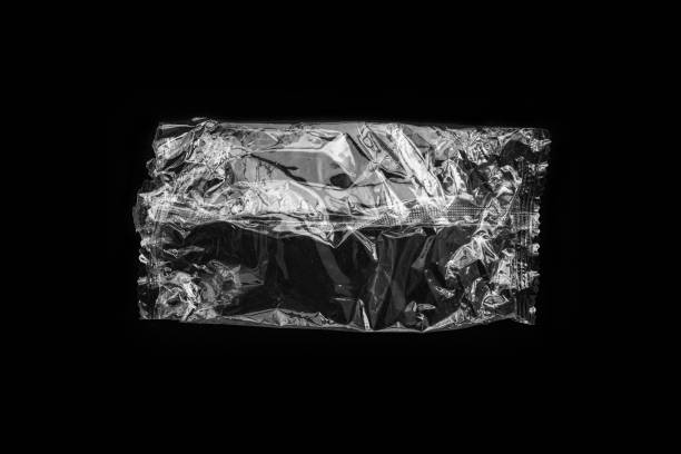istock Wrinkle Plastic Wrap Packaging Overlay in Black and White 1270017279