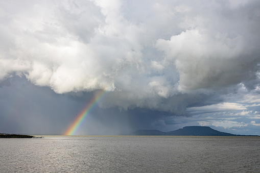Rainbow over the Lake Balaton of Hungary in summertime