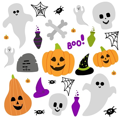 Ilustración de Lindo Conjunto De Halloween Con Símbolos De Día De Miedo Dibujos Animados Divertidos Fantasma Calabaza Botella De Veneno Mandíbulas Sombrero De Bruja Están En El Fondo Blanco y más Vectores Ilustración de Lindo Conjunto De Halloween Con Símbolos De Día De Miedo Dibujos Animados Divertidos Fantasma Calabaza Botella De Veneno Mandíbulas Sombrero De Bruja Están En El Fondo Blanco y más Vectores