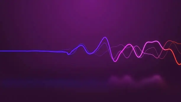 Neon light concept. Emitting electrical impulses are highlighted in different neon colors and moving dynamicaly.