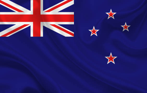 istock New Zealand country flag on wavy silk fabric background panorama 1270020412