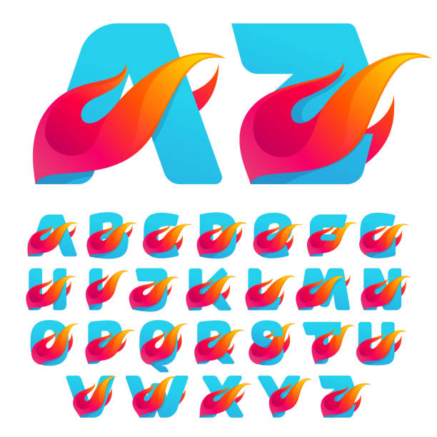 Alphabet with fast speed fire. Vector icon perfect to use in sportswear labels, race posters, danger identity, etc. fire inferno typescript alphabet stock illustrations