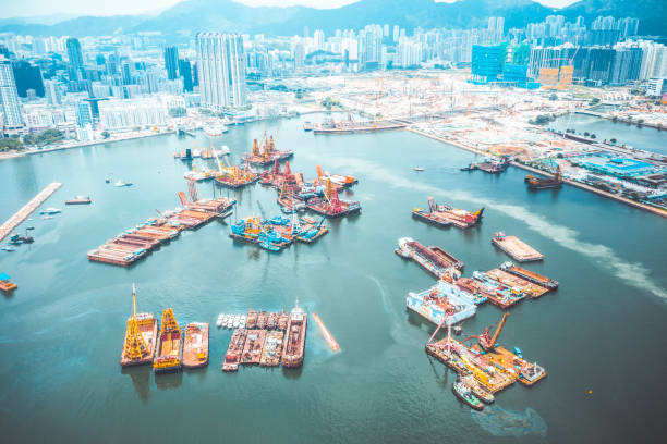istock Barges parked along the breakwater, Kai Tak, Hong Kong 1270022268