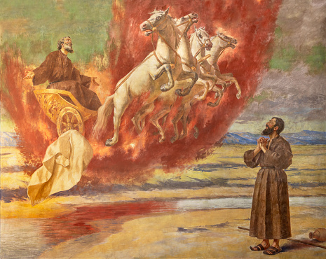 Catania - The fresco Prophet Elias ascending into Heaven in the chariot of fire in church Santuario della Madonna del Carmine by  Natale Attanasio (1898).