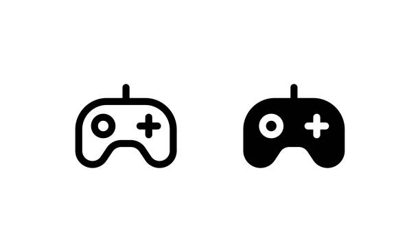 Controller icon representing the game or console Game icon. With outline and glyph style. Best usage as user interface, infographic element, app icon, web icon, etc. game controller stock illustrations
