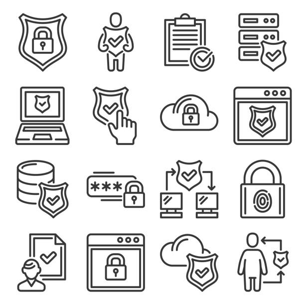 illustrations, cliparts, dessins animés et icônes de icônes de politique de confidentialité définies sur fond blanc. vecteur - backgrounds business text key