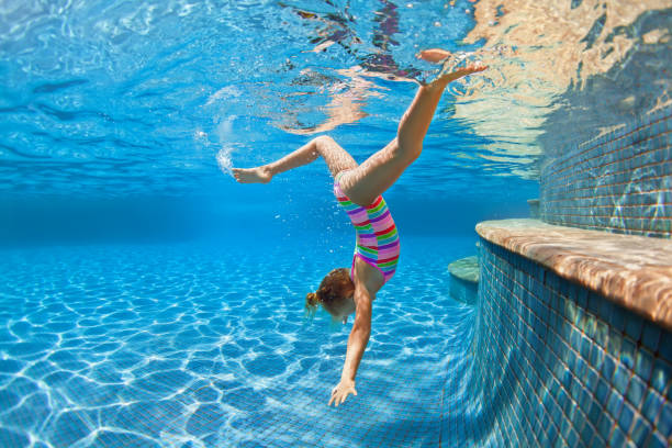 istock Happy child dive underwater with fun in swimming pool 1270031732