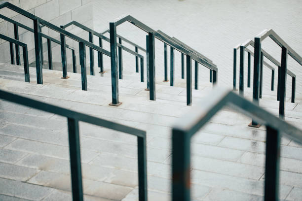 istock Outdoor concrete staircase with railings. Texture, architecture, pattern. 1270038525