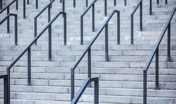 istock Outdoor concrete staircase with railings. Texture, architecture, pattern. 1270041287