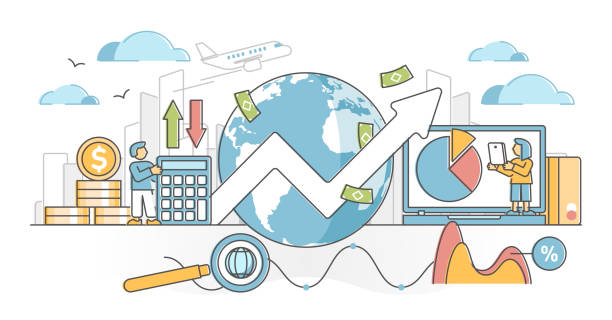 Macroeconomics as global market financial economy report outline concept Macroeconomics as global market financial economy report outline concept. International money profits, gdp rates, budget and inflation ratings vector illustration. Whole business development scene. gdp stock illustrations