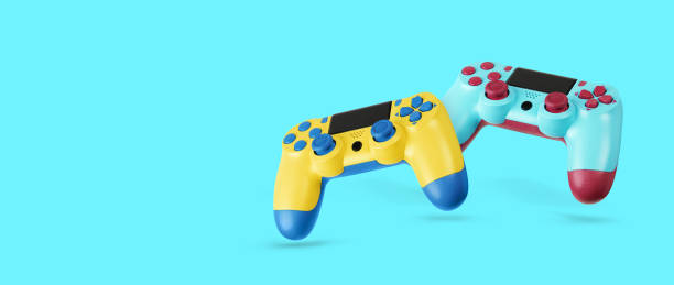 istock Fly air gamepads from a game console on a blue background 1270044952
