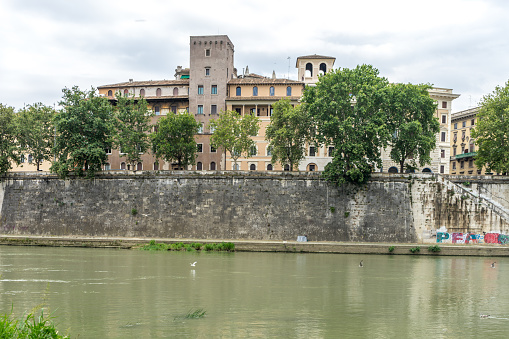 Rome, Italy - 23 june 2018: banks of the tiber river in Rome, Italy