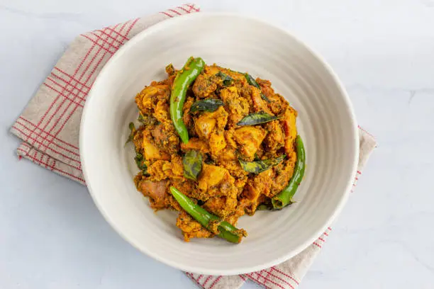 Spicy Stir-Fried Chicken Top Down Flat Lay Food Photo