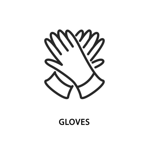 ilustrações de stock, clip art, desenhos animados e ícones de rubber gloves line icon. flat illustration latex gloves for home cleaning and gardening. personal protective equipment - self lov