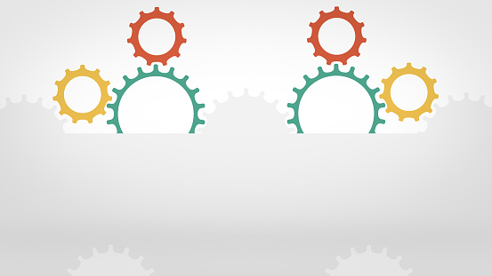 Concept of teamwork. Colorful cogs accurately turning together like one integrated mechanism.