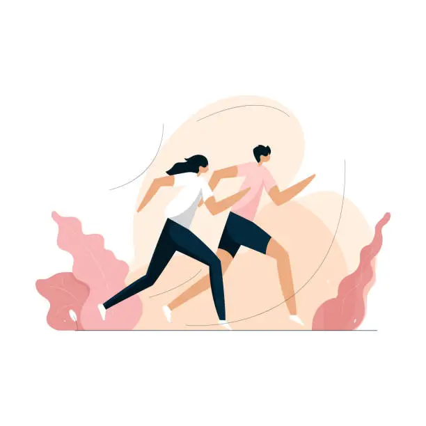 Vector illustration of morning outdoor running, fitness workout concept