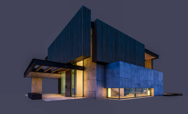 istock 3d rendering of modern house with wood plank facade isolated on black 1270054280