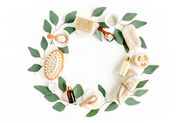 istock Spa concept with eucalyptus oil and eucalyptus leaf extract natural organic spa cosmetics products eco friendly bathroom accessories.Skincare concept 1270055761