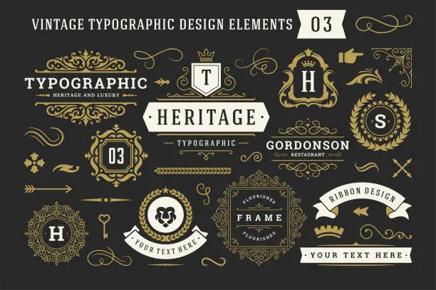 Vector illustration of Vintage typographic decorative ornament design elements set vector illustration