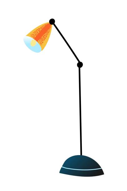 istock Tall home or office table lamp. Modern light equipment standing. Furniture with style for work. Retro decor interior design vector illustration. Bright lightbulb for reading at night 1270057113