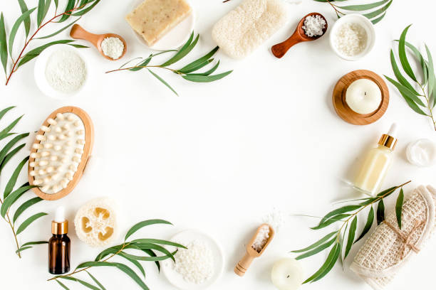 istock Spa concept with eucalyptus oil and eucalyptus leaf extract natural organic spa cosmetics products eco friendly bathroom accessories.Skincare concept 1270057254