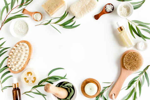 istock Spa concept with eucalyptus oil and eucalyptus leaf extract natural organic spa cosmetics products eco friendly bathroom accessories.Skincare concept 1270057877