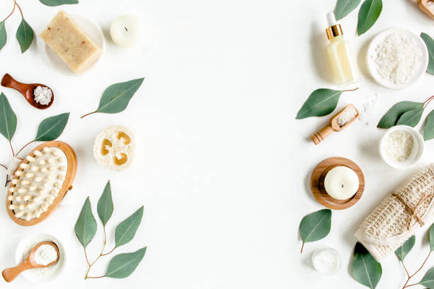 istock Spa concept with eucalyptus oil and eucalyptus leaf extract natural organic spa cosmetics products eco friendly bathroom accessories.Skincare concept 1270058025