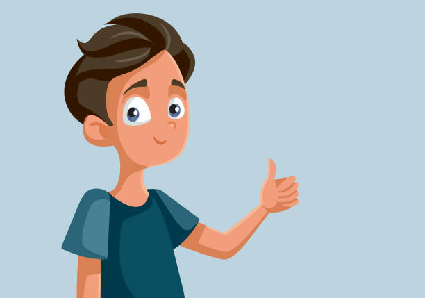 nastolatek chłopiec z kciukami w górę kreskówka wektora - endorsement appreciate validate thumbs up stock illustrations