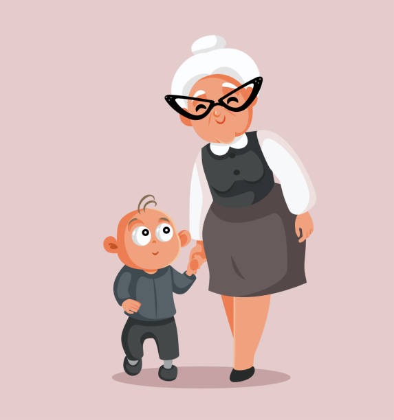 Grandmother Walking Grandson Vector Cartoon Illustration Stock Illustration  - Download Image Now - iStock
