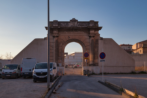 Toulon, France - March 24 2019: Former gate of the Toulon Departmental penitentiary.