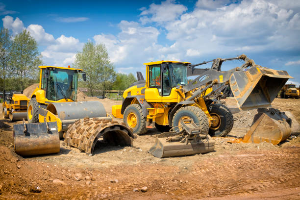 istock Road construction machinery on a highway construction site 1270066755