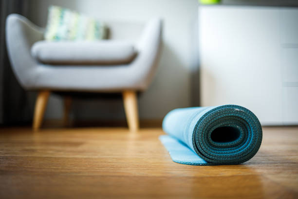 istock Morning yoga at home routine concept background 1270069161