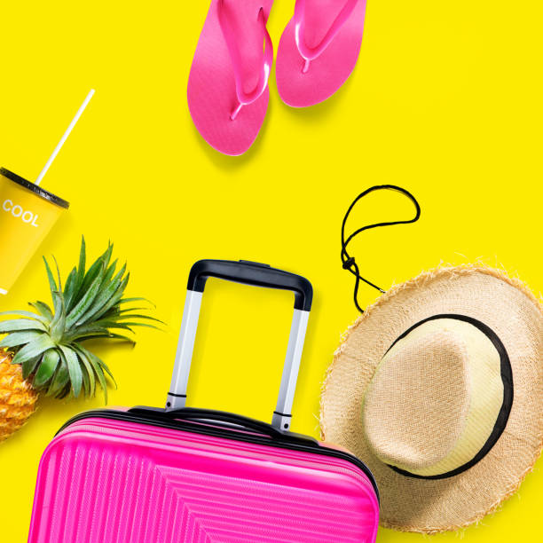 istock Travel set suitcase straw hat summer holiday 1270070581