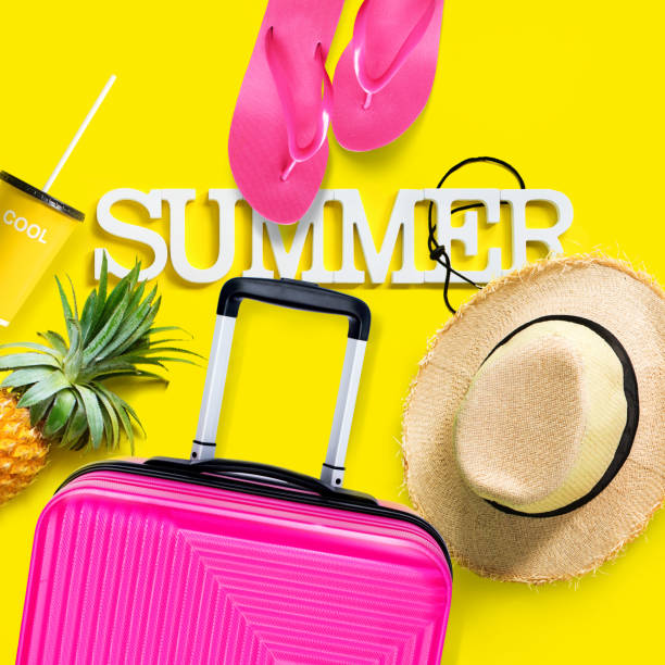 istock Travel set suitcase straw hat summer holiday 1270070590
