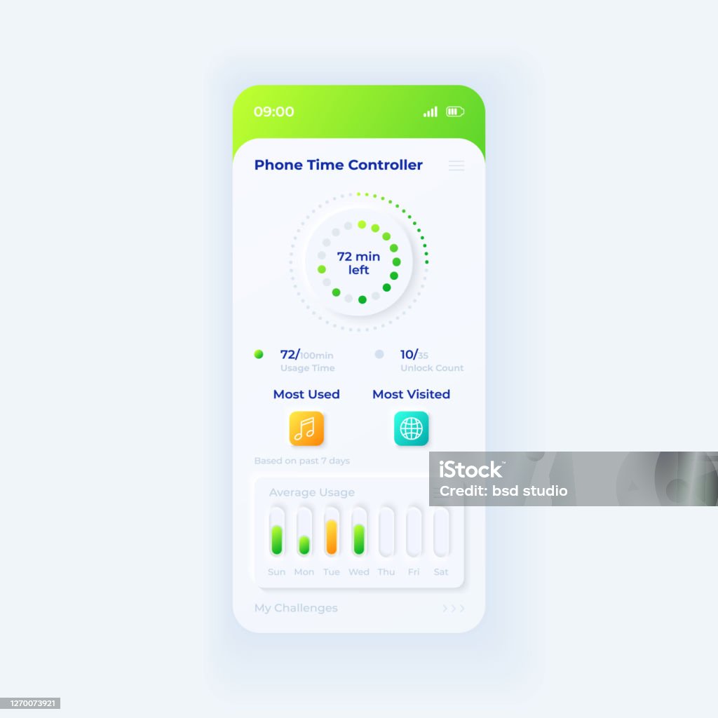 Phone Clock Interface Phone Time Controller Smartphone Interface Vector Template Stock ...