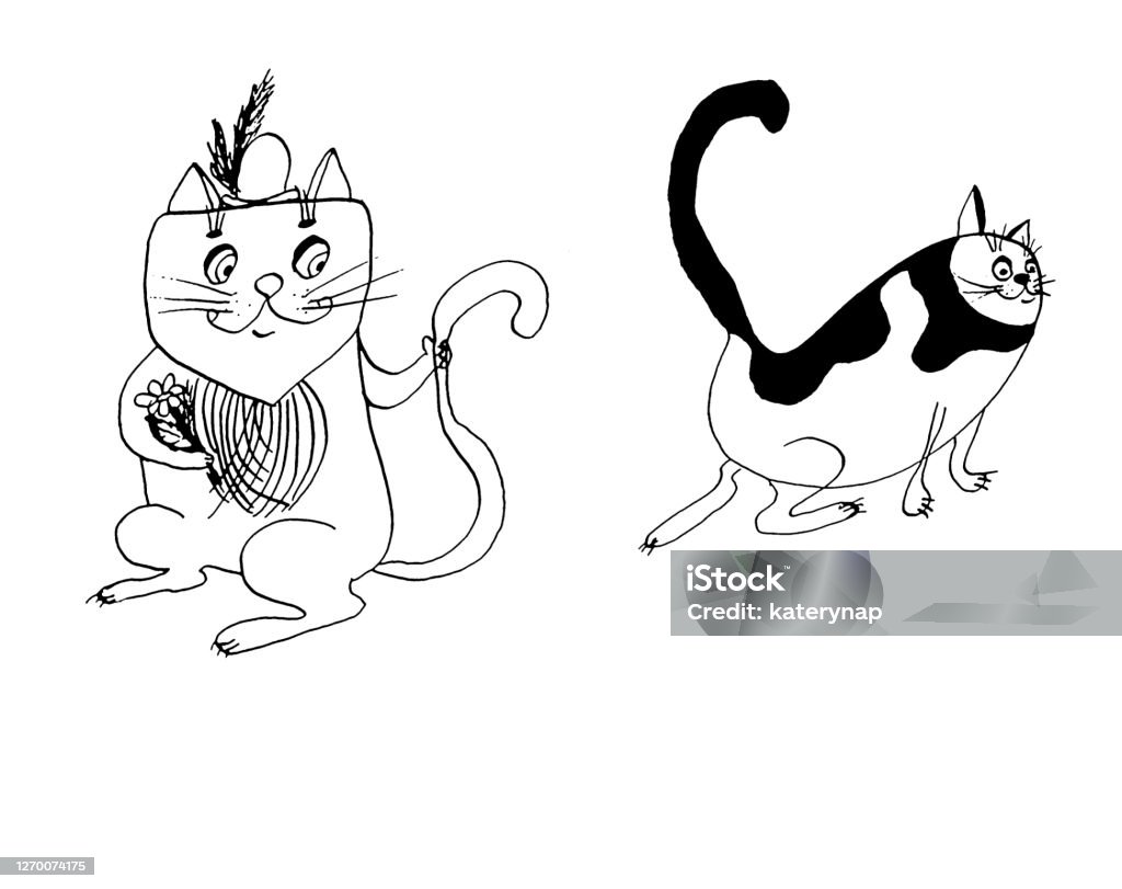 Vetores de Desenho Simples E Mínimo De Tinta De Gato Dois Gatos Em Estilo  De Arte De Ilustração Cômica e mais imagens de Abstrato - iStock