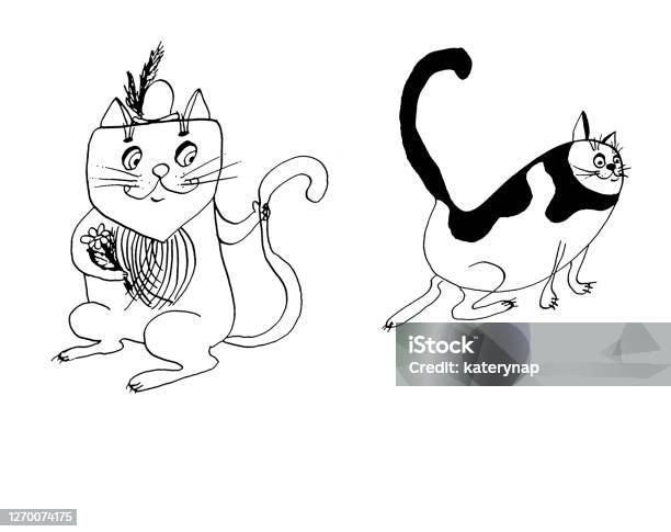Desenho Simples E Mínimo Da Tinta Do Gato Dois Gatos De Assento No