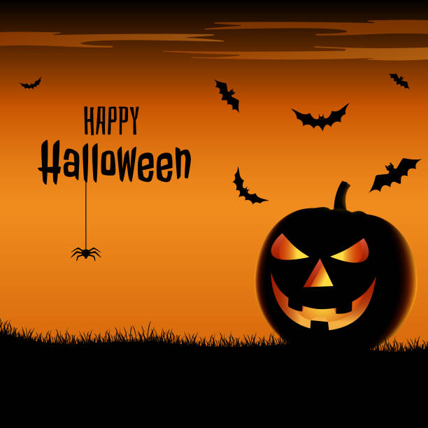 istock Halloween scary poster with pumpkins in orange design 1270074871