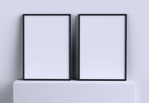 Two Realistic A4 Photo Frames Mockup. 3D render. Two Realistic A4 Photo Frames Mockup. 3D render. two objects photos stock pictures, royalty-free photos & images