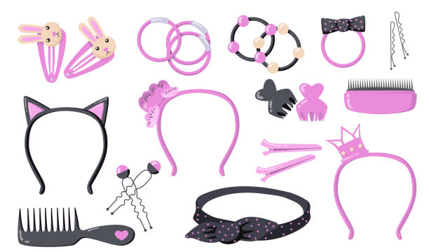 istock Cute woman hair accessories flat illustration set 1270080771