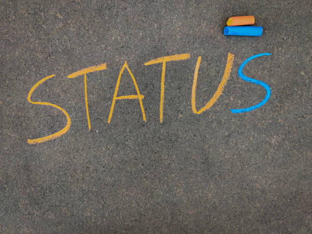 istock The inscription text on the grey board,STATUS. Using color chalk pieces 1270084076