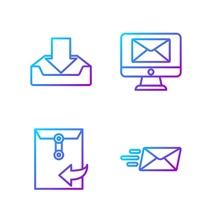 Set line Express envelope, Envelope, Download inbox and Monitor and envelope. Gradient color icons. Vector