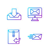 istock Set line Express envelope, Envelope, Download inbox and Monitor and envelope. Gradient color icons. Vector 1270084921