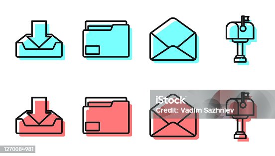 istock Set line Envelope, Download inbox, Document folder and Mail box icon. Vector 1270084981