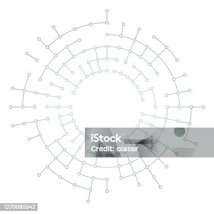 istock Abstract connected lines with dots polar coordinates. Copy space in middle. Note global color gradient of lines. 1270085542