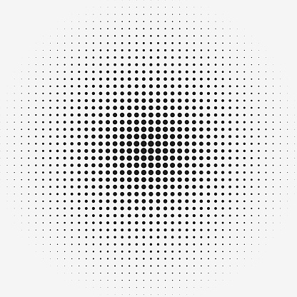 Dots in matrix grid pattern with radial size gradient. Row and columns pattern.