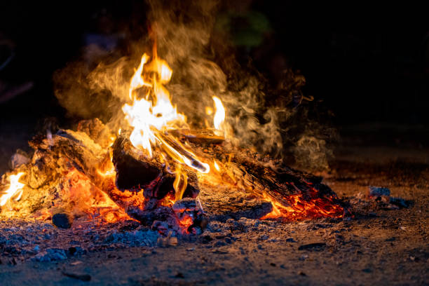 istock Bright beautiful bonfire at night, camping, horisontal 1270088075