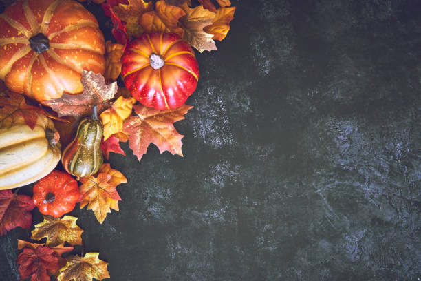 istock Autumn Decoration Background with Pumpkins, Leafs and Nuts 1270088984