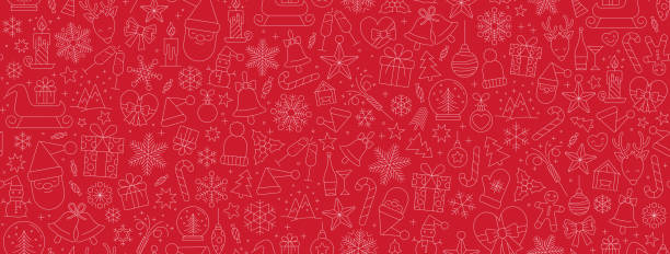 illustrazioni stock, clip art, cartoni animati e icone di tendenza di icone natalizie motivo senza cuciture, sfondo natale, felice sfondo rosso nuovo anno, allegro modello di vacanza di natale, eps 10 - christmas